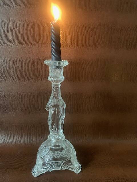 Large religious candlestick in old crystal, Virgin Mary, 1910