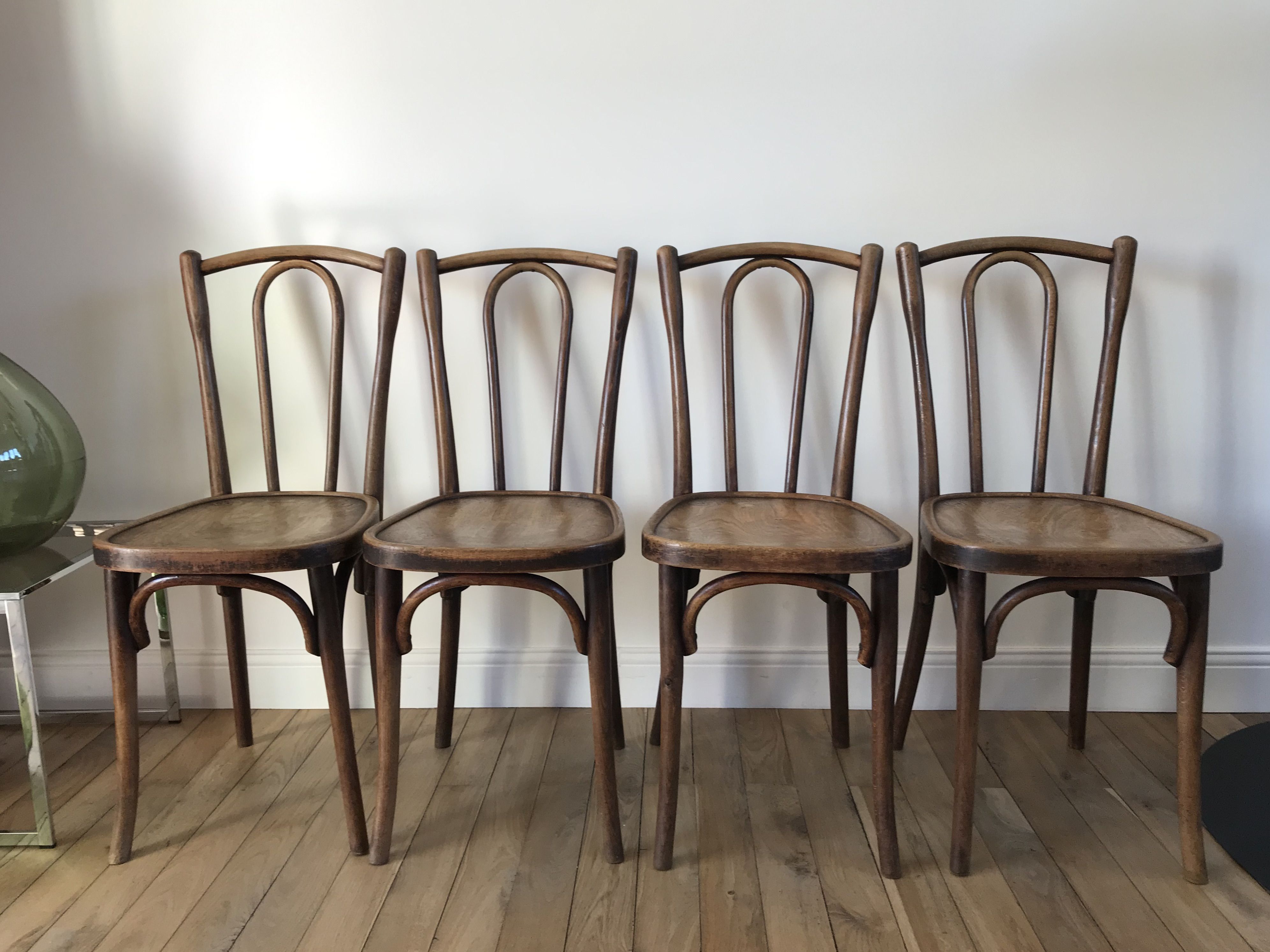 Set of 4 bistro chairs in curved wood of beech Luterma 30s