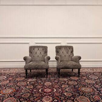 Set of Chesterfield armchairs velvet pattern grey