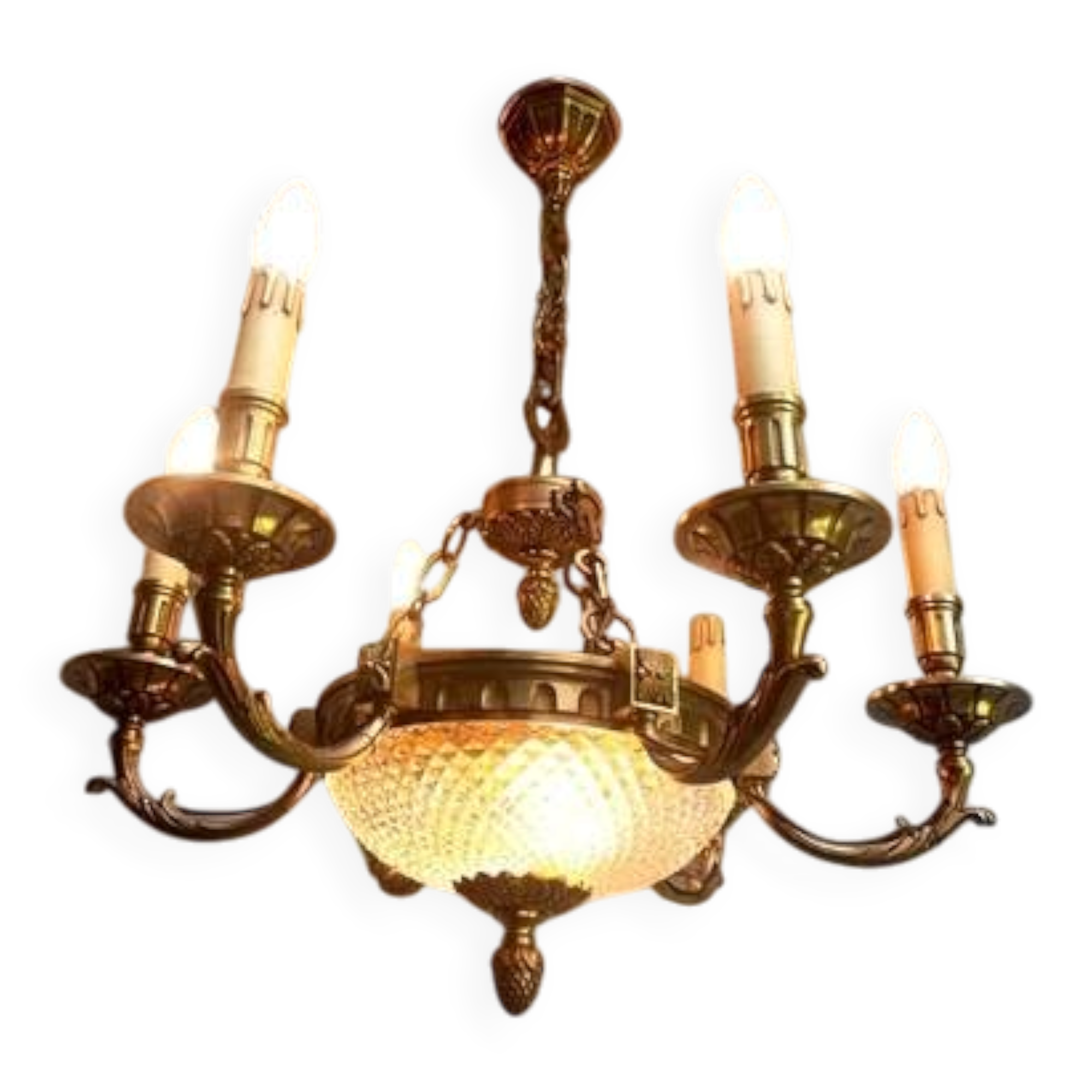 Exceptional bronze chandelier with 6 lights in Louis XIII style, in working condition - 7.5 kg