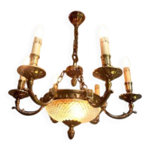 Exceptionnel lustre bronze à 6 feux de style Louis XIII état de marche - 7,5 kg