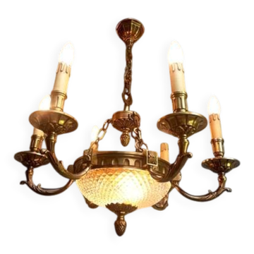 Exceptionnel lustre bronze à 6 feux de style Louis XIII état de marche - 7,5 kg