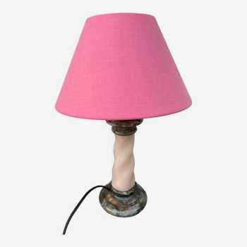 Lampe de chevet en marbre gris et albâtre rose vintage