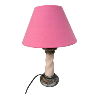 Lampe de chevet en marbre gris et albâtre rose vintage