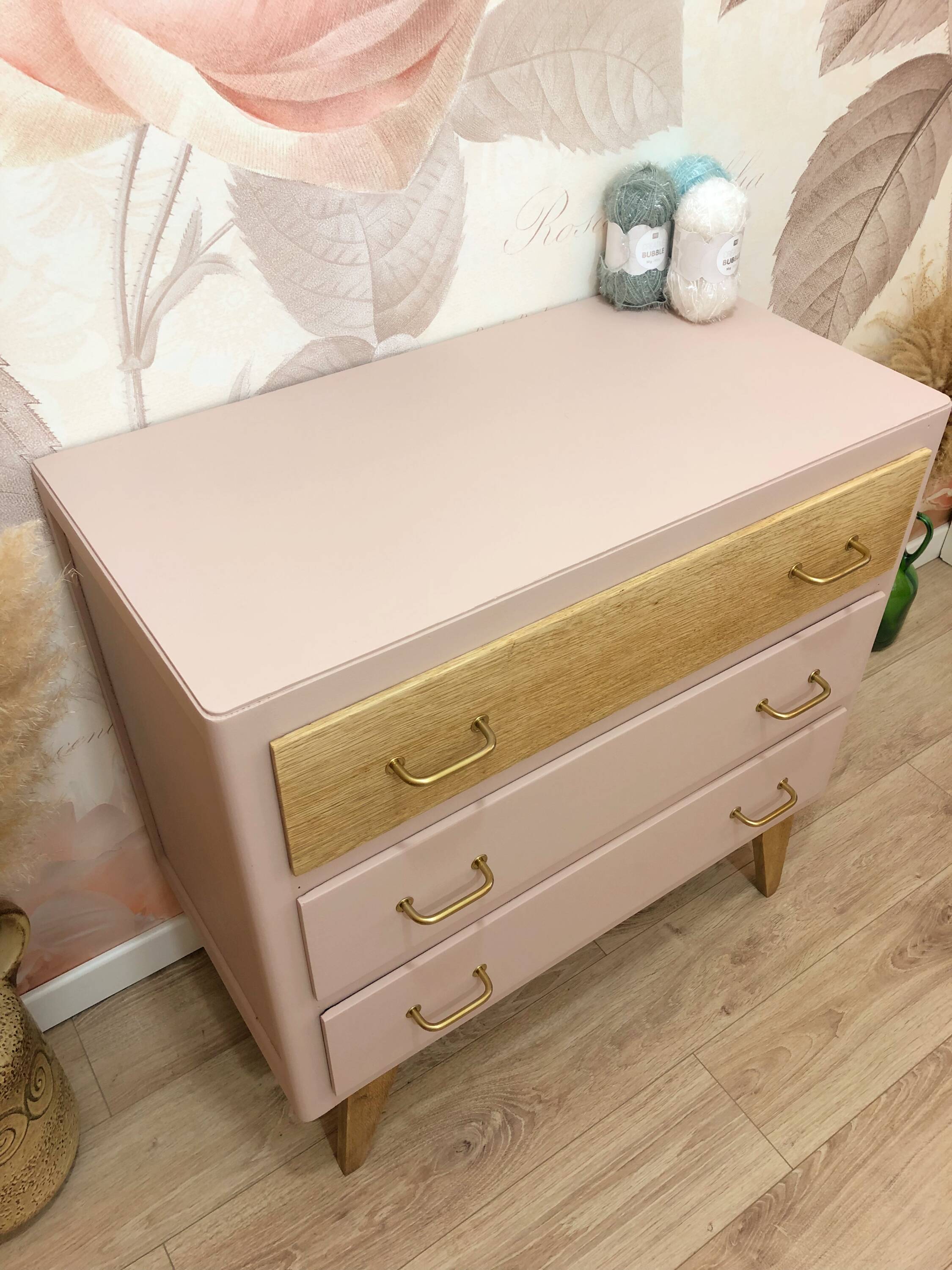 1960s chest of drawers, compass feet, rose liberté