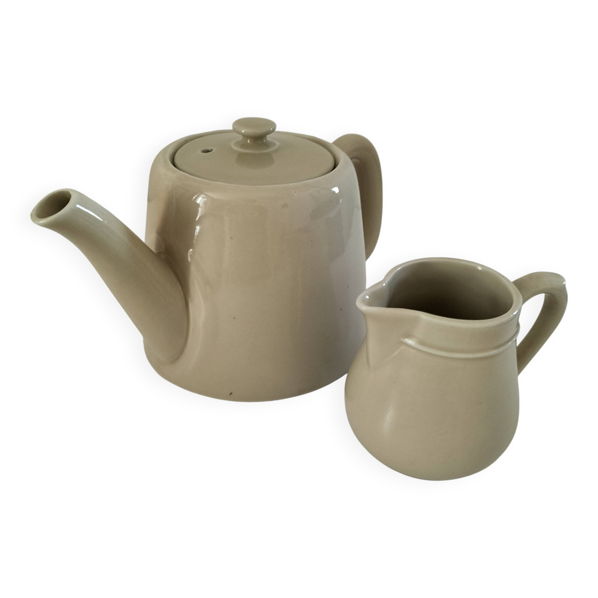 Duo teapot and milk jug in greige ceramic – Vintage bistro style