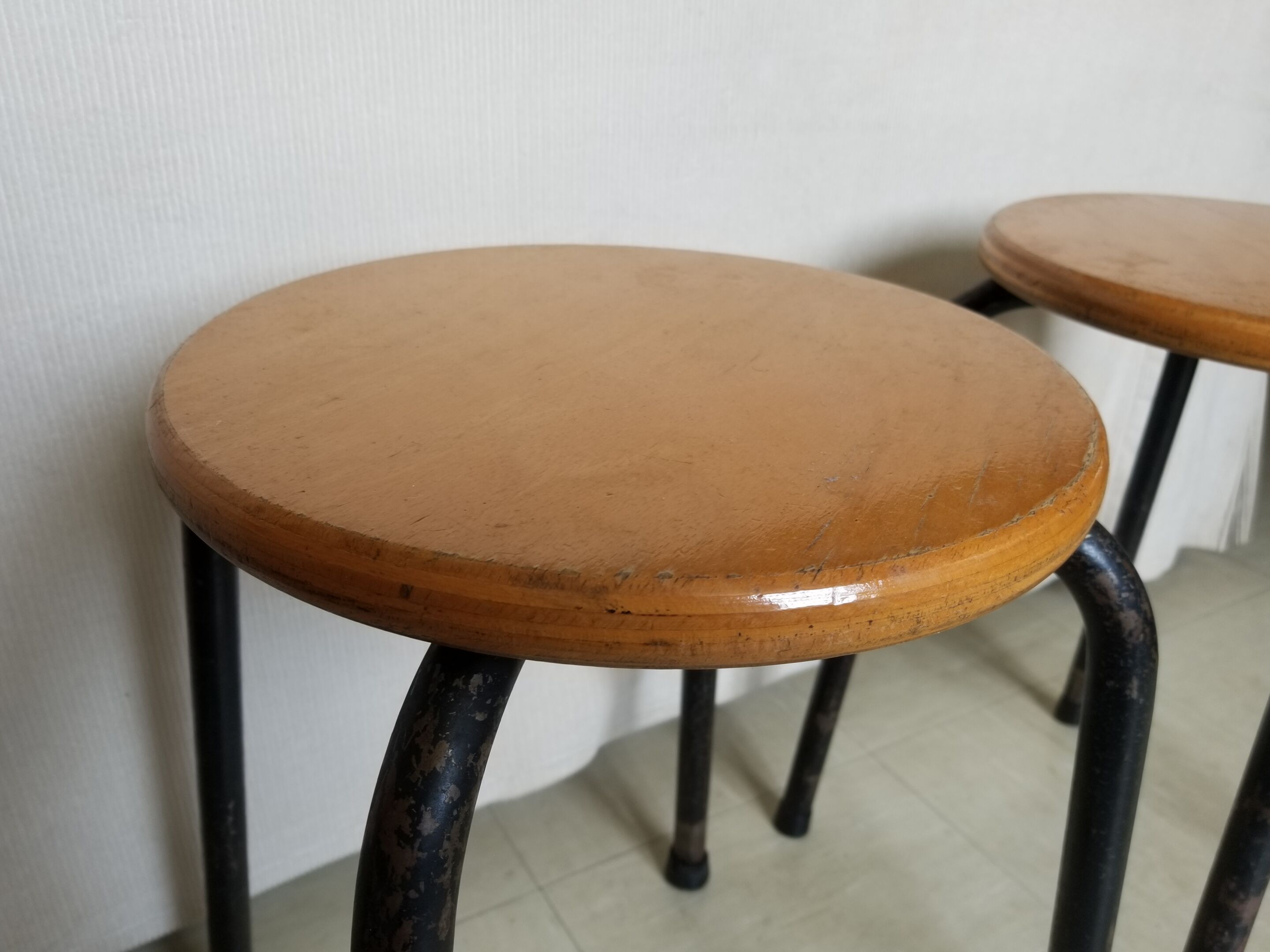 Pair of stackable vintage stocking stools - 50s