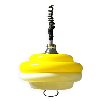 Lampe à suspension en acrylique Space Age des années 70 en jaune et blanc, Italie