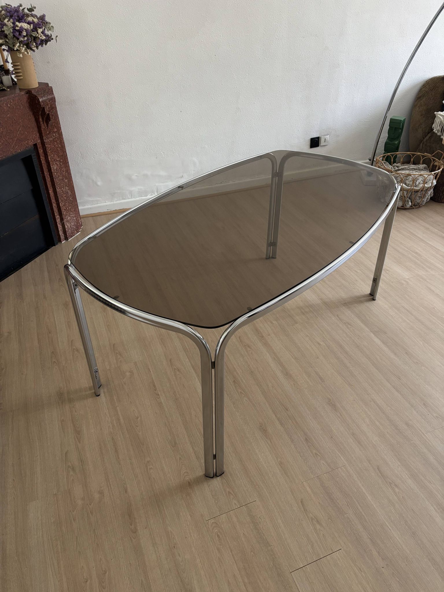 Smoked glass dining table from the 70s.