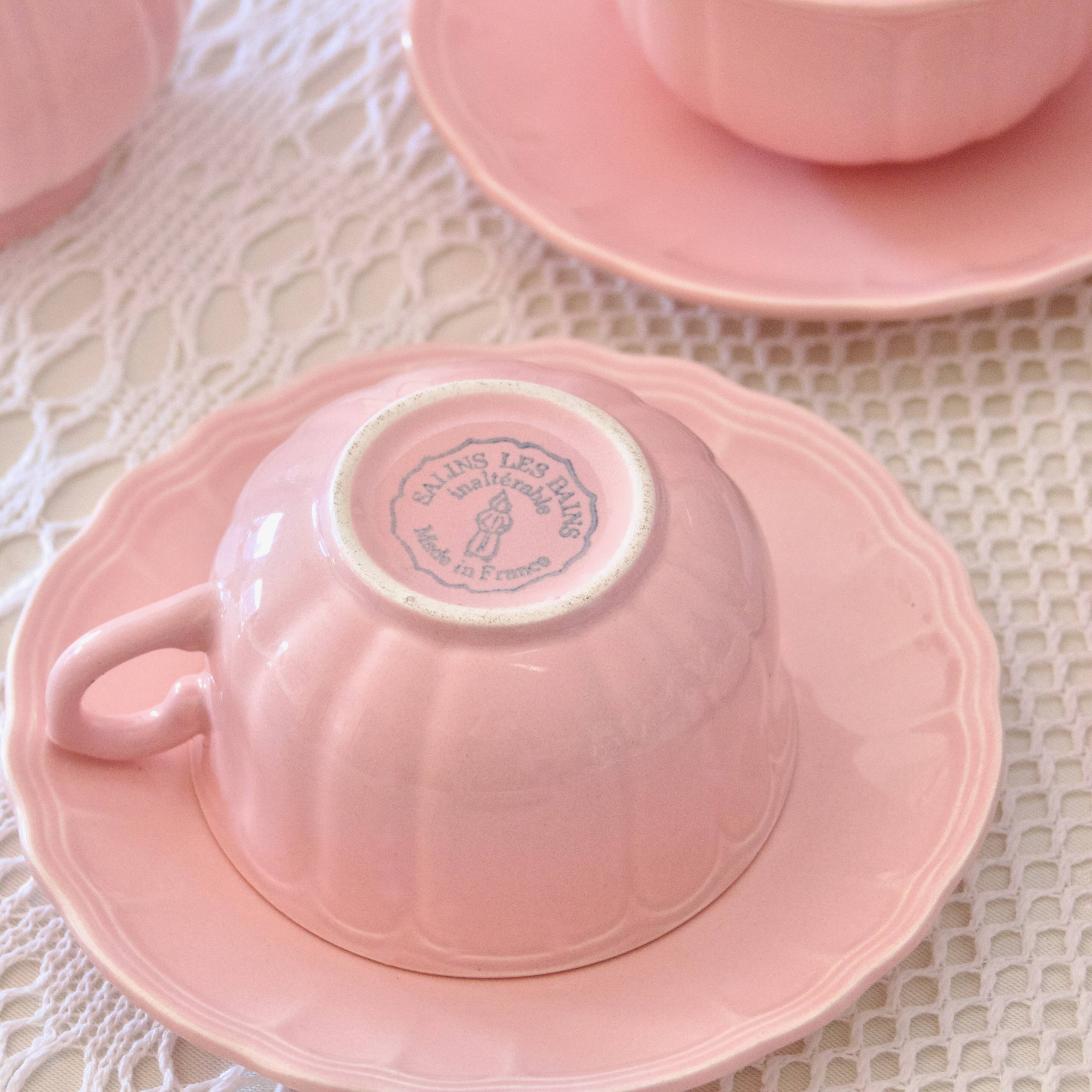 Old Salins-les-Bains coffee service in pink earthenware