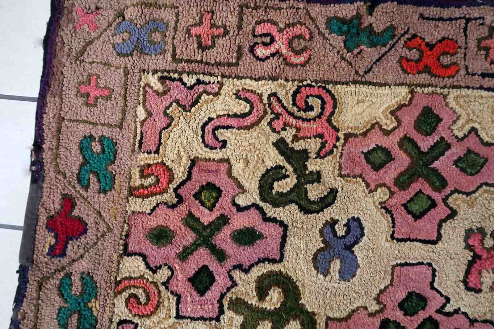 Handmade American Hooked Antique Rug 76cm x 175cm 1880s