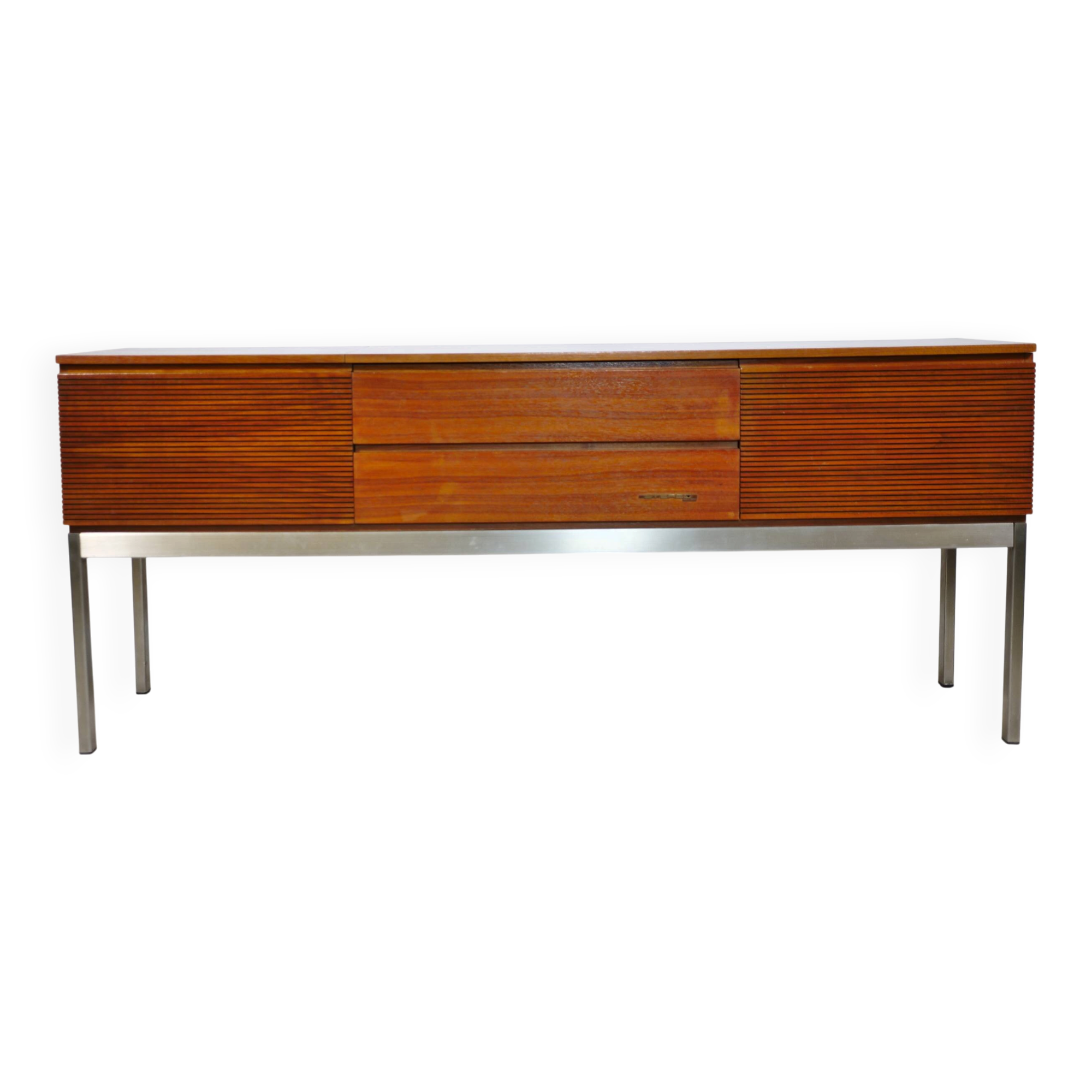 Meuble bas audio de style mid-century en bois et métal, années 1960