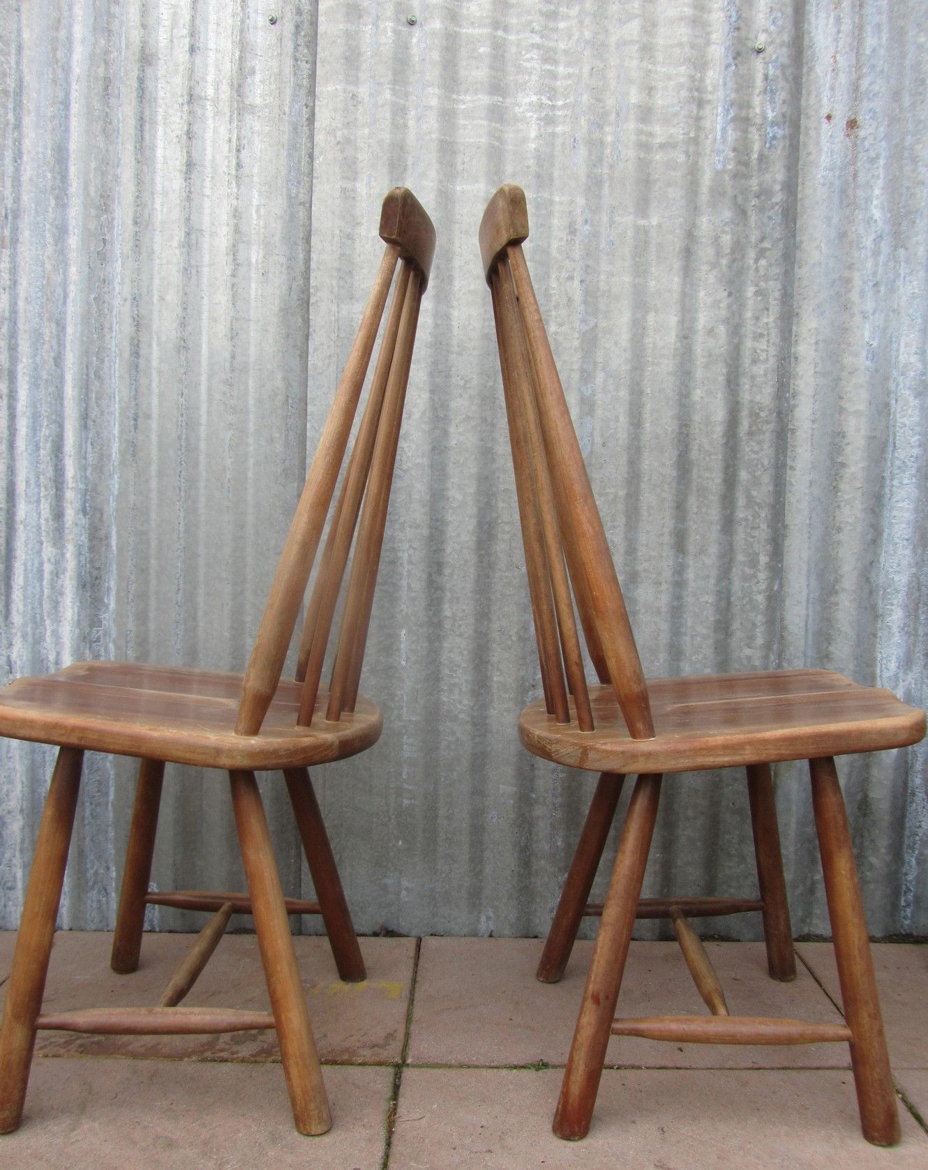 Scandinavian solid wooden high back spindle chairs, set of 4