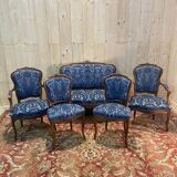 Louis XV blue velvet living room