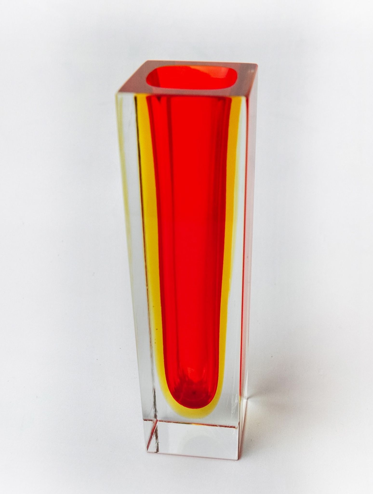 Red and yellow cubic Sommerso vase by Seguso, Murano, Italy, 1970