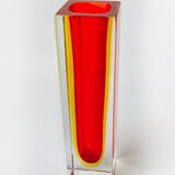 Red and yellow cubic Sommerso vase by Seguso, Murano, Italy, 1970