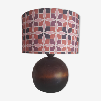 Solid wood ball table lamp, pink geometric lampshade