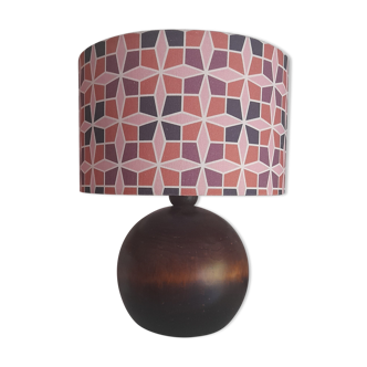 Solid wood ball table lamp, pink geometric lampshade