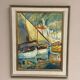 Huile sur panneau d'origine suédoise – « Motif de port » – Vintage et encadré sous verre