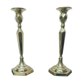 Paire de bougeoirs en bronze doré style art déco