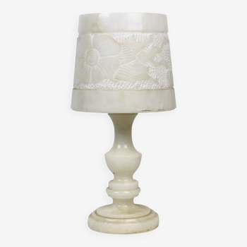 Lampe de table fleurs en albâtre espagne seventies 34cm