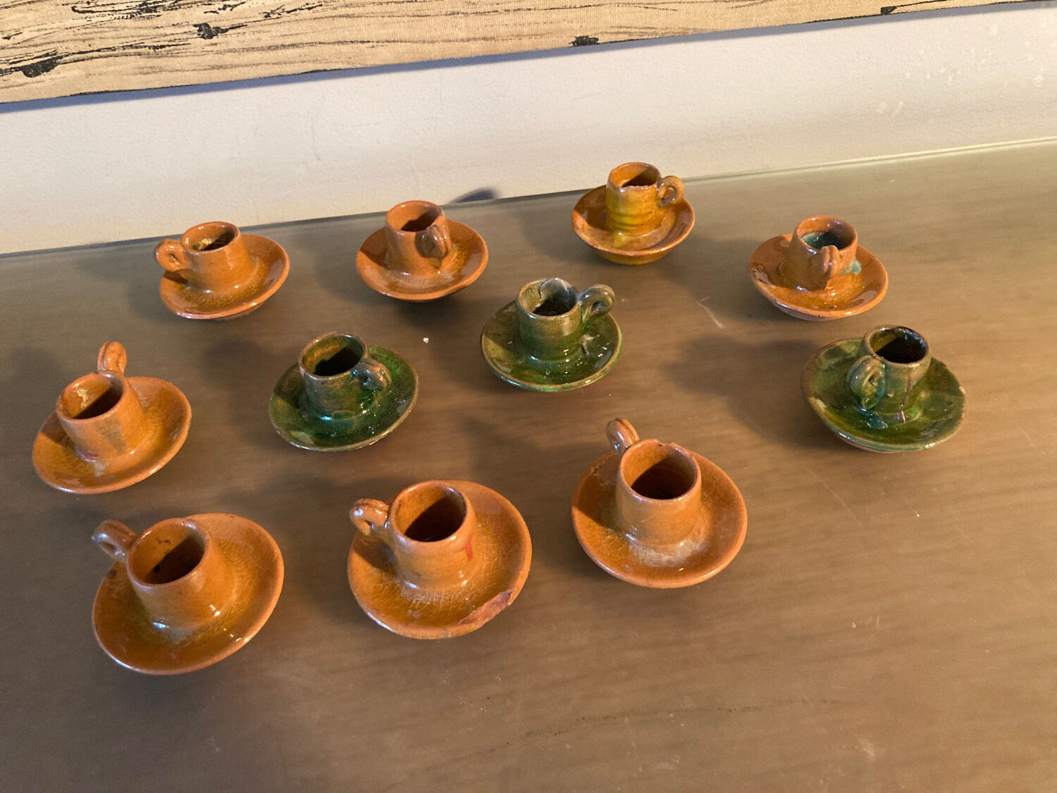 11 candle holders in glazed ceramic Provence