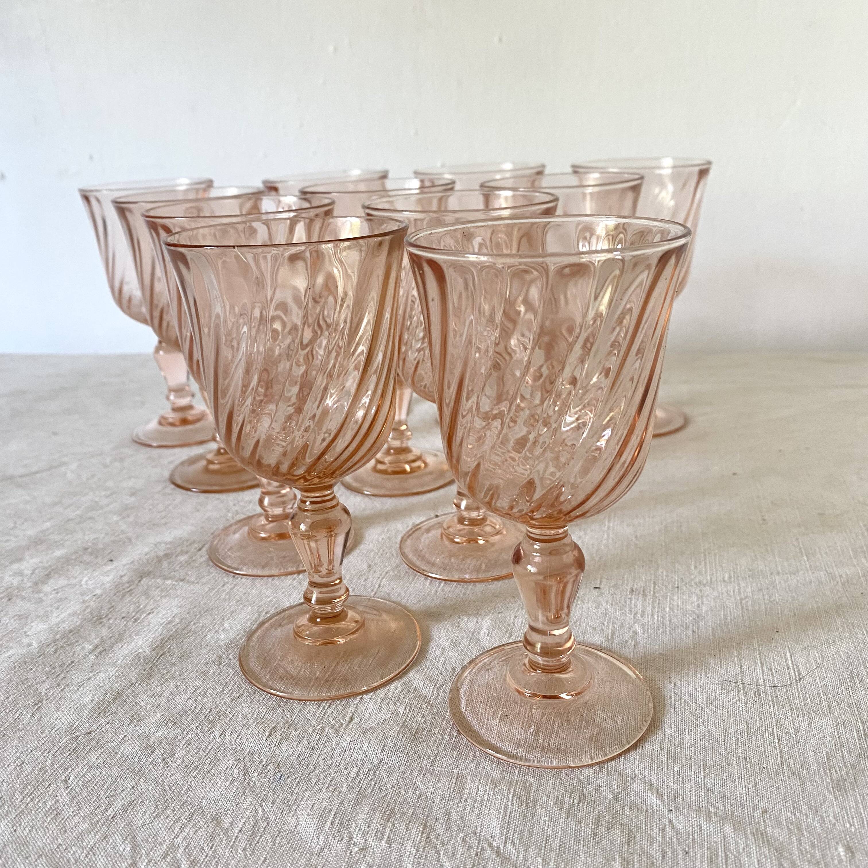 Vintage rose stemmed glasses -Rosaline Arcoroc