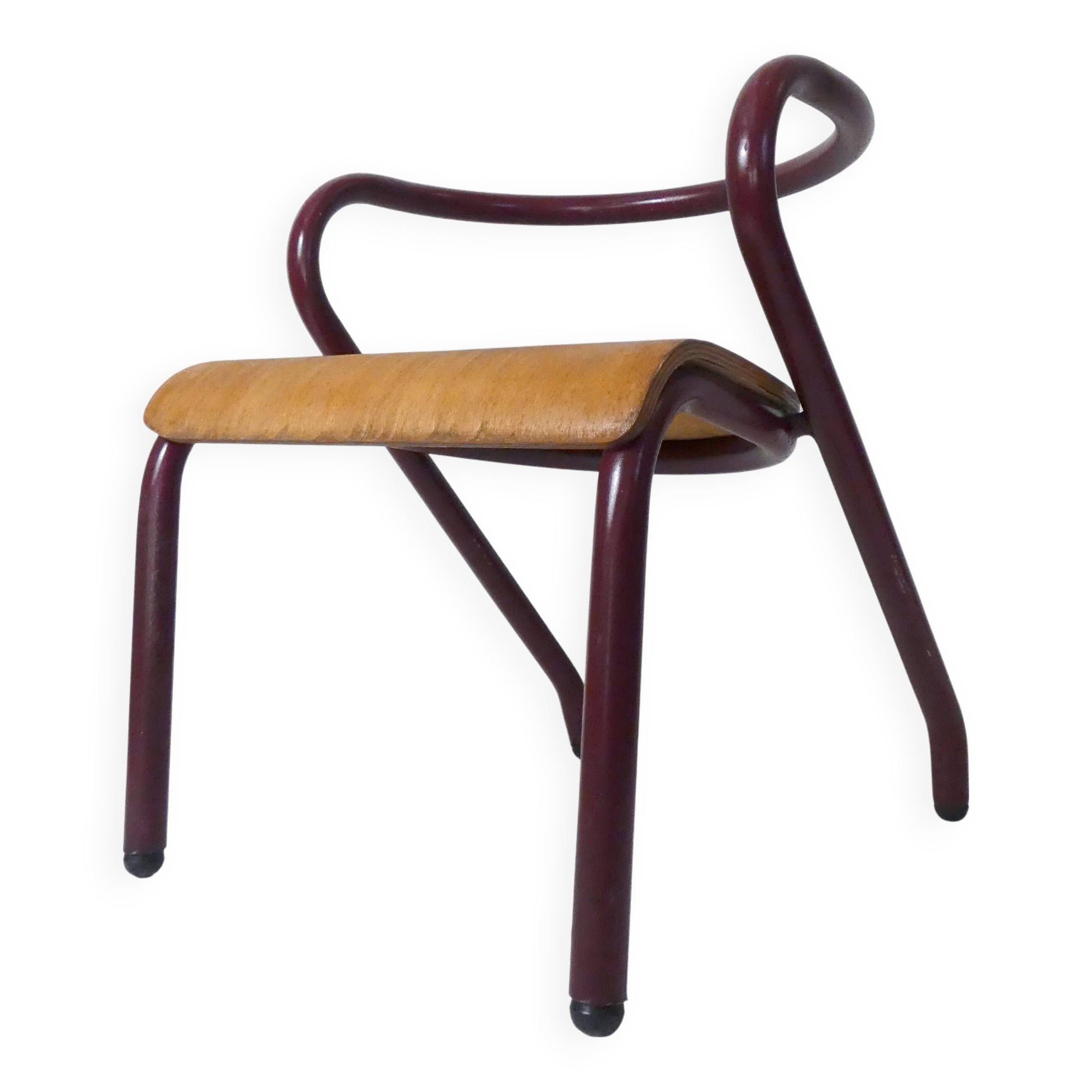 Vintage design children's chair in tubular metal and curved wood