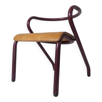 Chaise enfant design vintage métal tubulaire et bois courbé