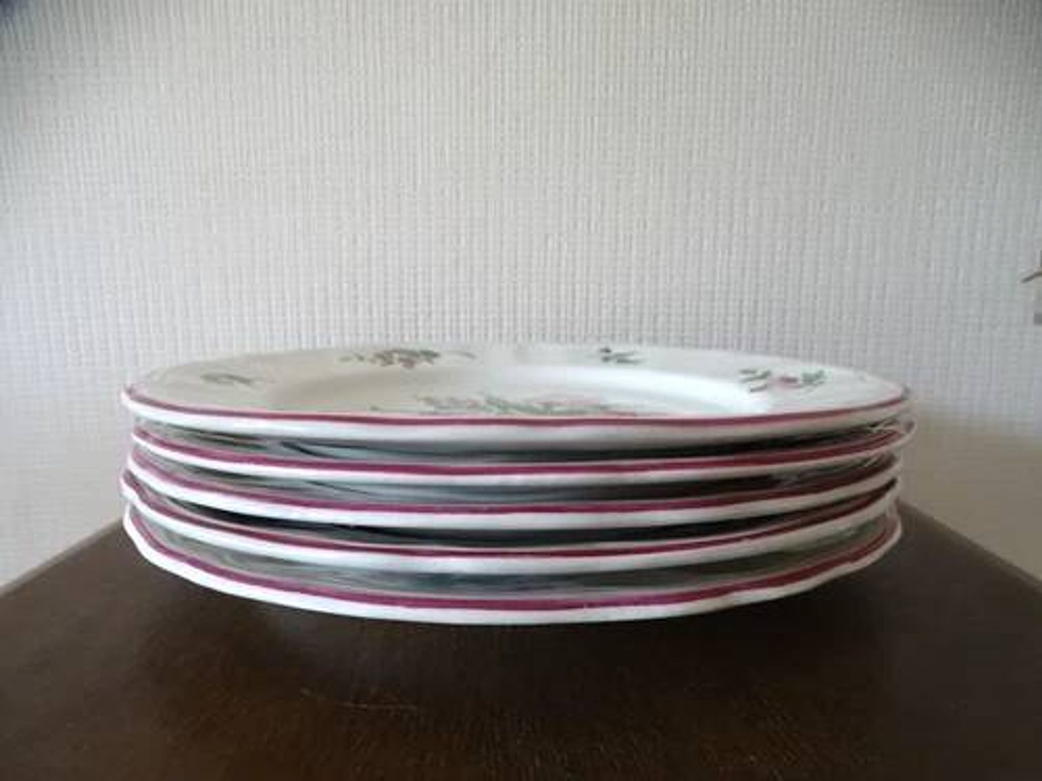 Kg luneville "réverbère" 5 flat plates earthenware hand-painted flowers ø25.5 cm
