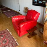 2 club chairs "moustache", 30s, in red leather