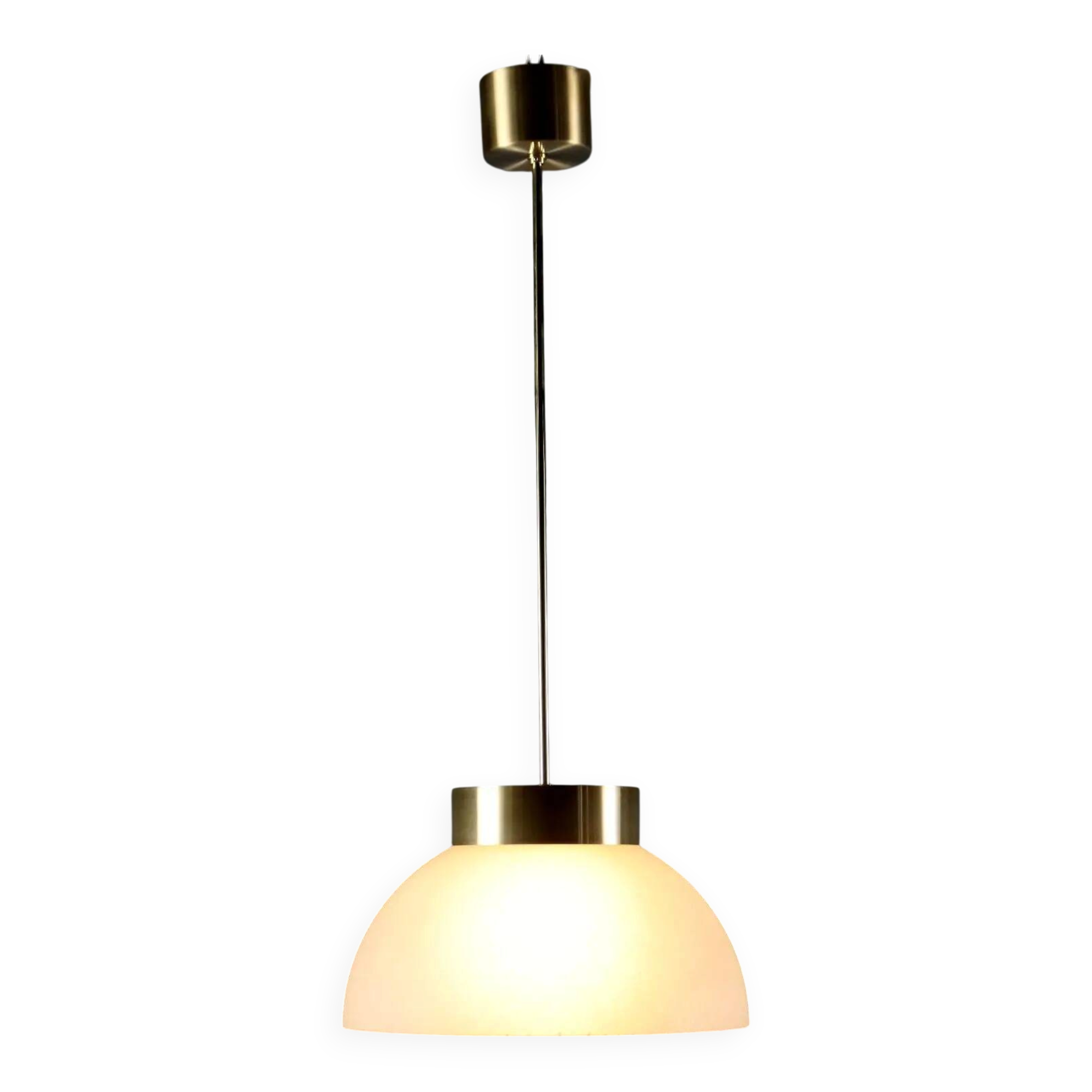 Vintage ceiling light in brushed aluminium and glass, 1960s design.