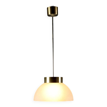 Suspension vintage en aluminium brossé et verre, design années 1960