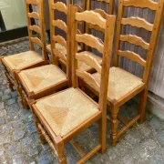 6 Rustic Oak and Straw Chairs — 1970s Country Style