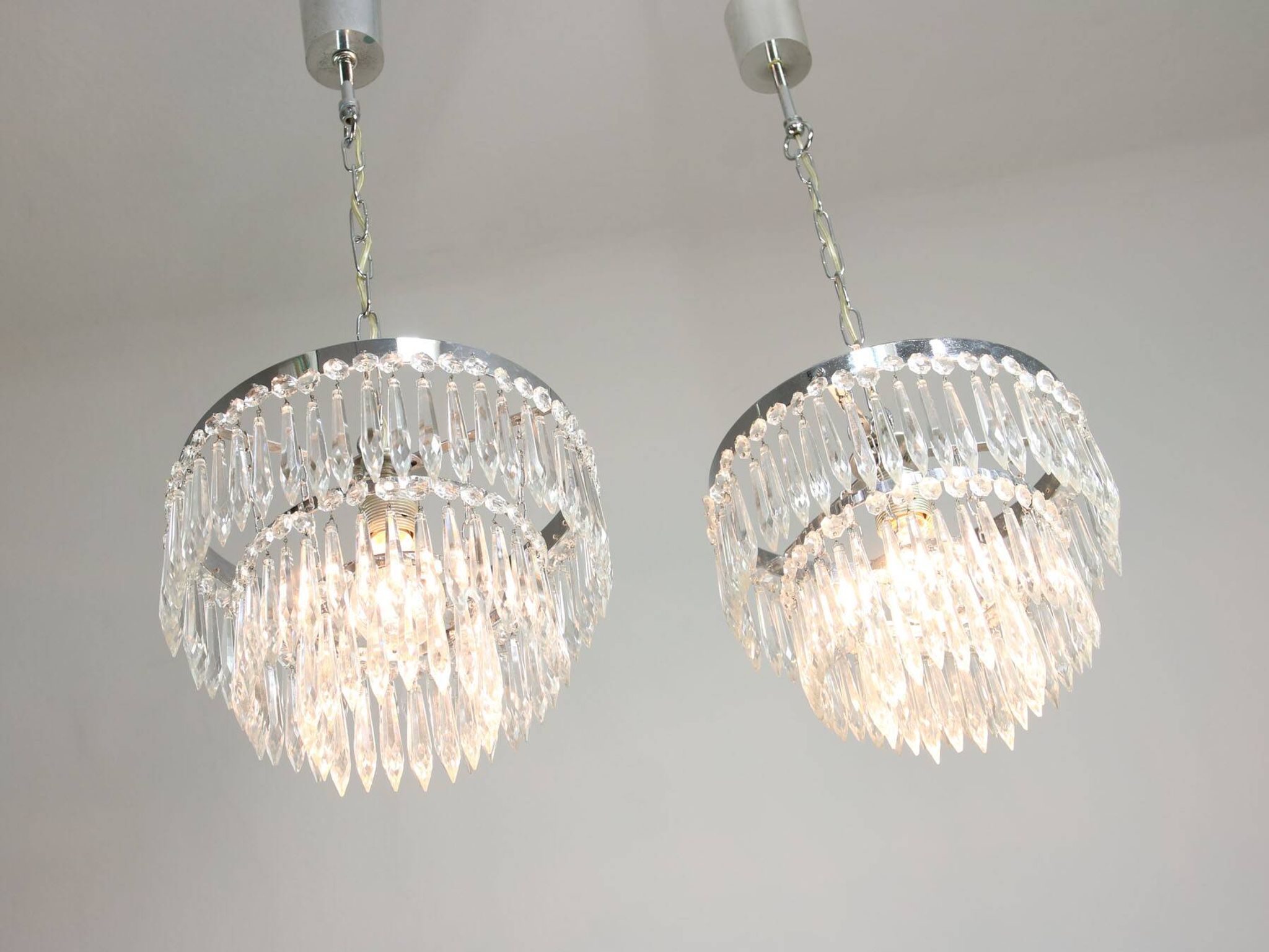 Vintage Italian Crystal & Chrome Chandelier, 1970s