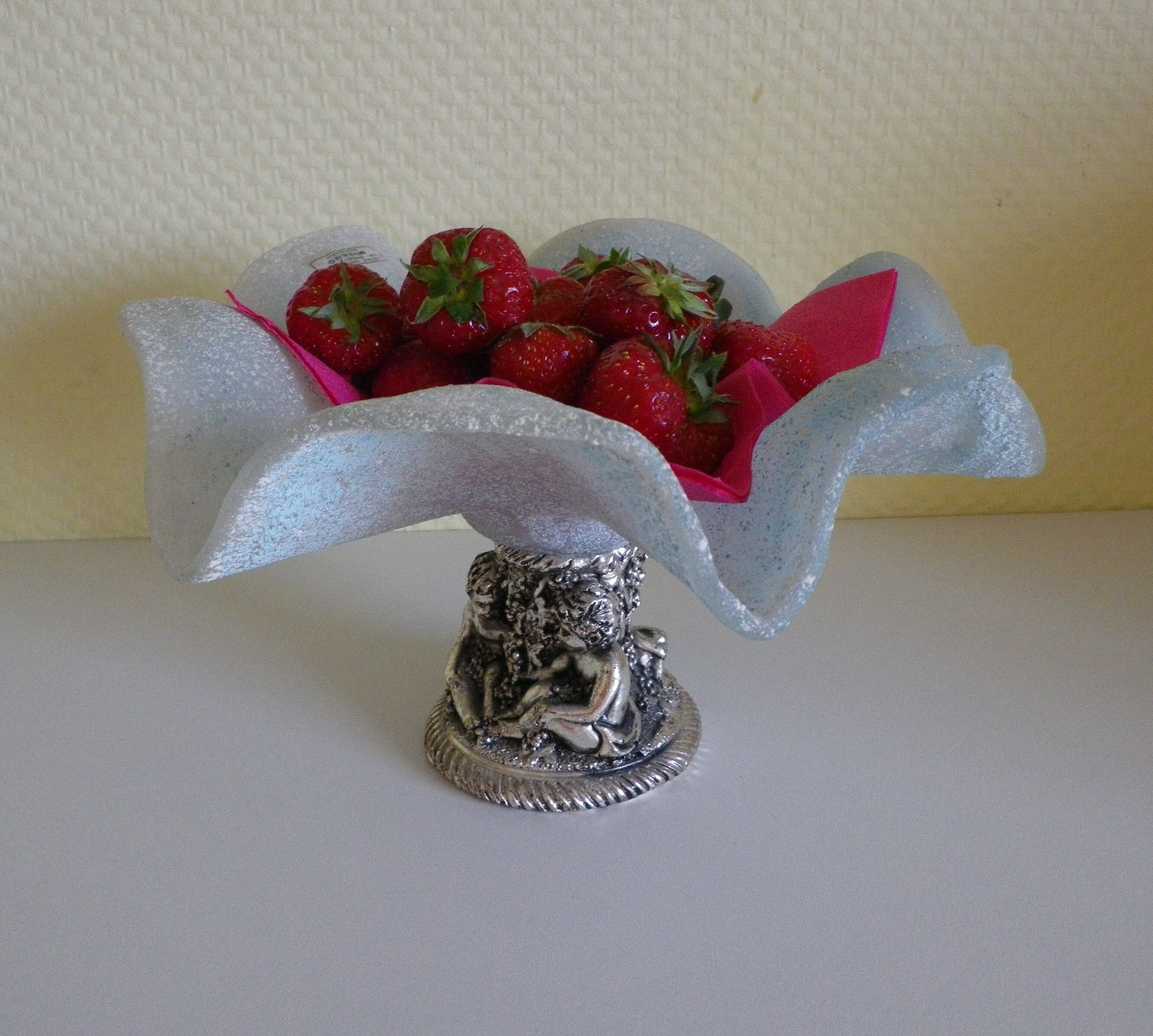 Fruit cup with silver metal foot, Murano granite glass "Vetro eseguito da maestri di Murano"