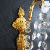 Pair of wall lamps two bronze lights with grapevines and crystal garlands – Louis XV style