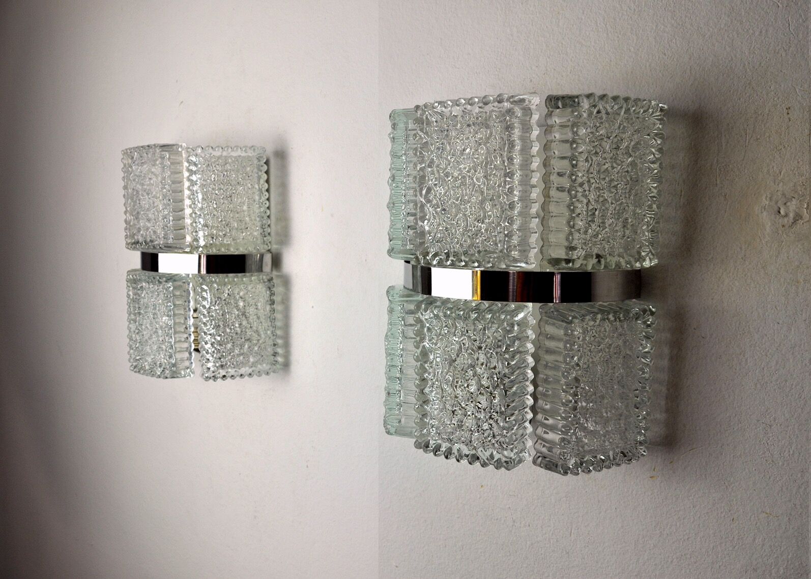 Pair of wall lamps by Kaiser Leuchten, frosted glass, Germany, 1960