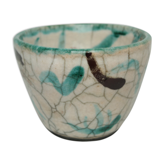 Japanese ceramic bowl RAKU contemporary tricolor signed