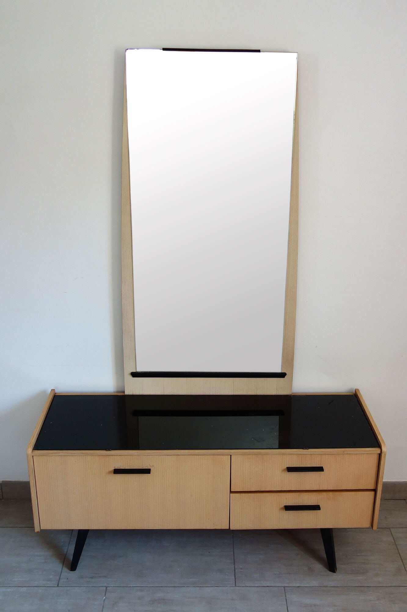 Dressing table 60s black wood and smoked glass