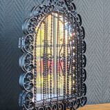 Vintage Black Wrought Iron Triptych Mirror