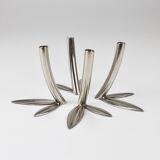 Werkstätte Hagenauer Up to 6 Soliflore Vases Leaf, Brass & Nickel, Vienna, 1960s