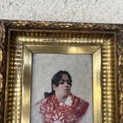 Old Table XIX Portrait of a Woman in Traditional Costume - Signed Célest