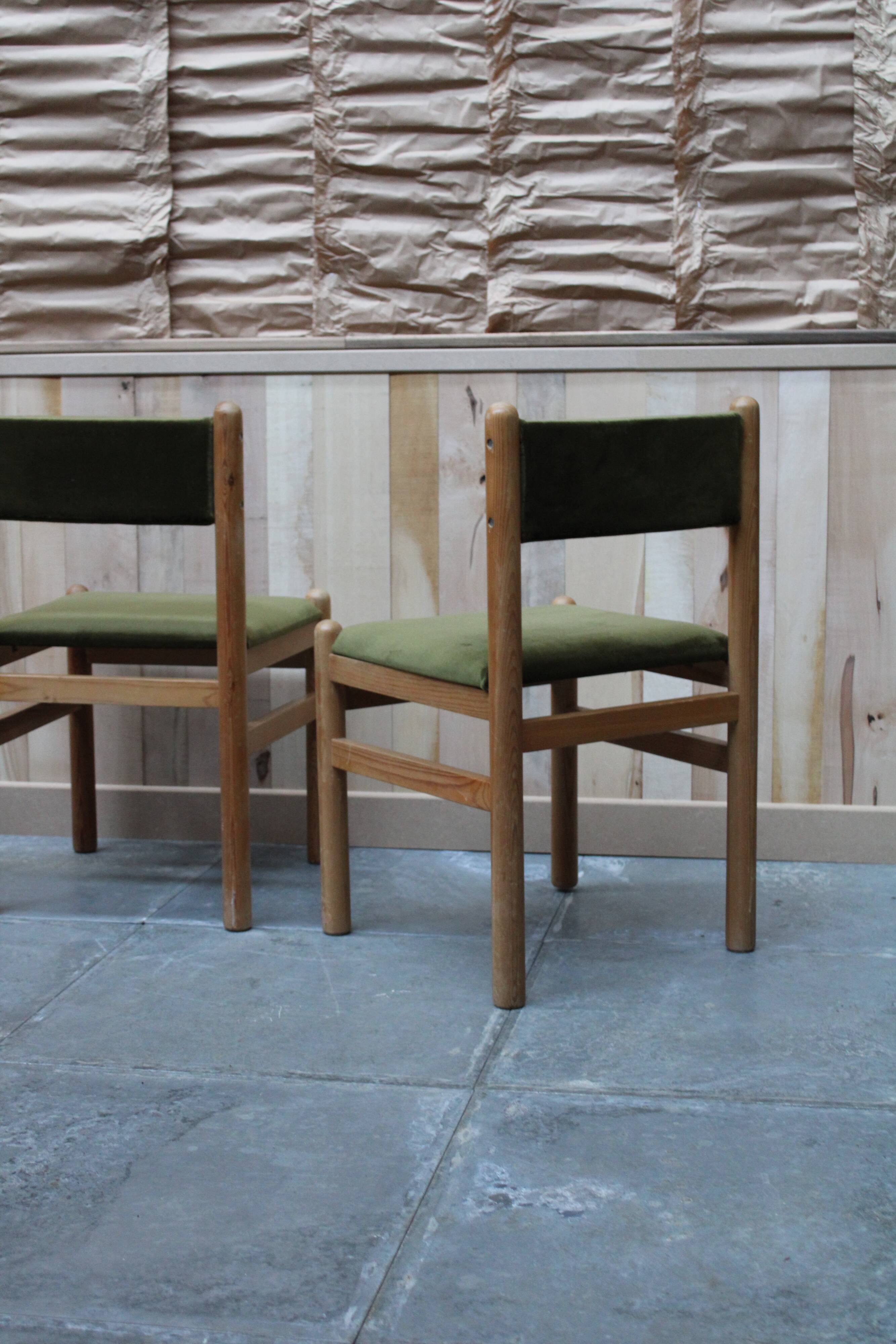 Vintage pine & velvet chairs