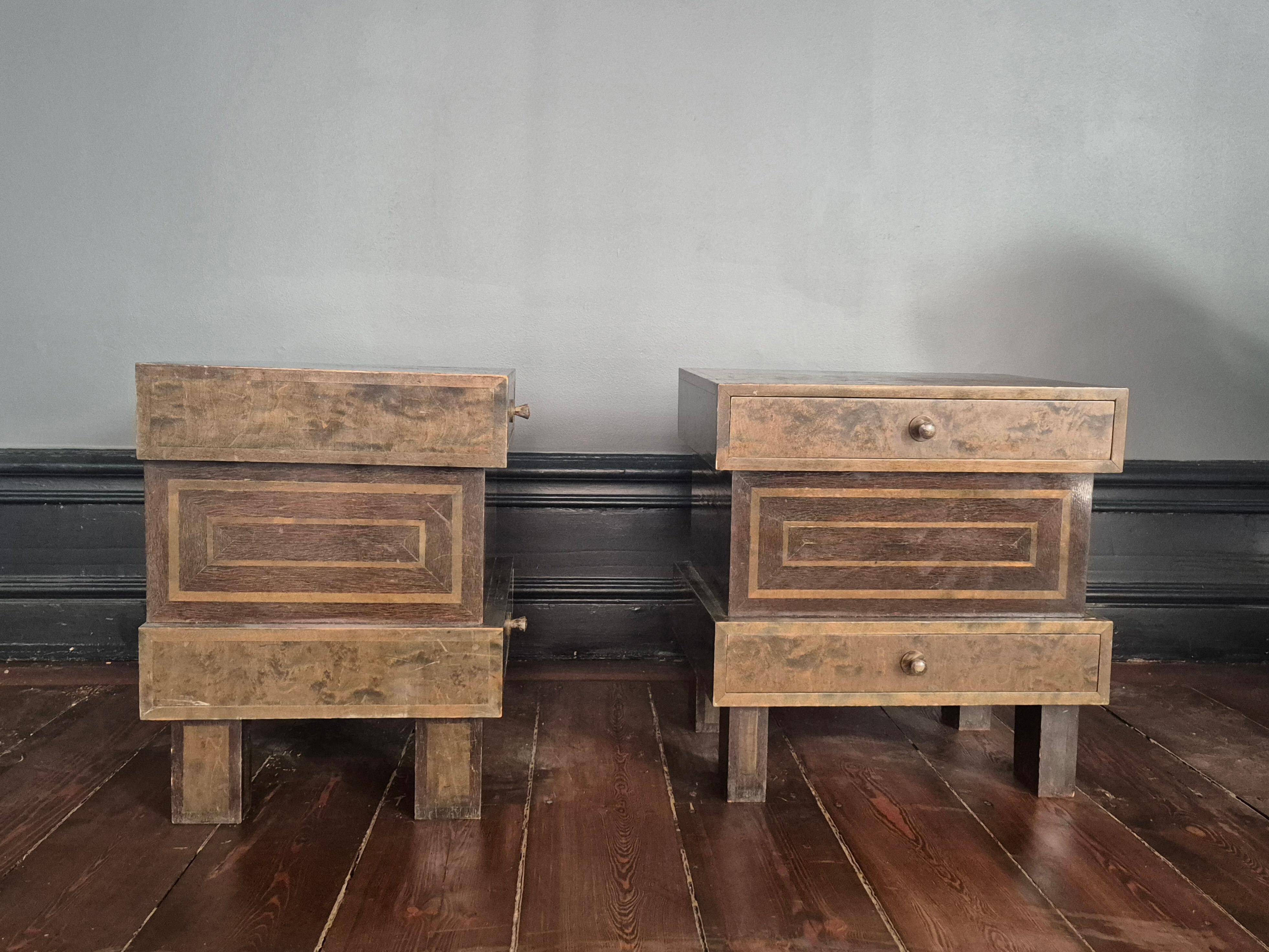 Curved stained birch bedside tables, Art Deco, Finland, 1930s