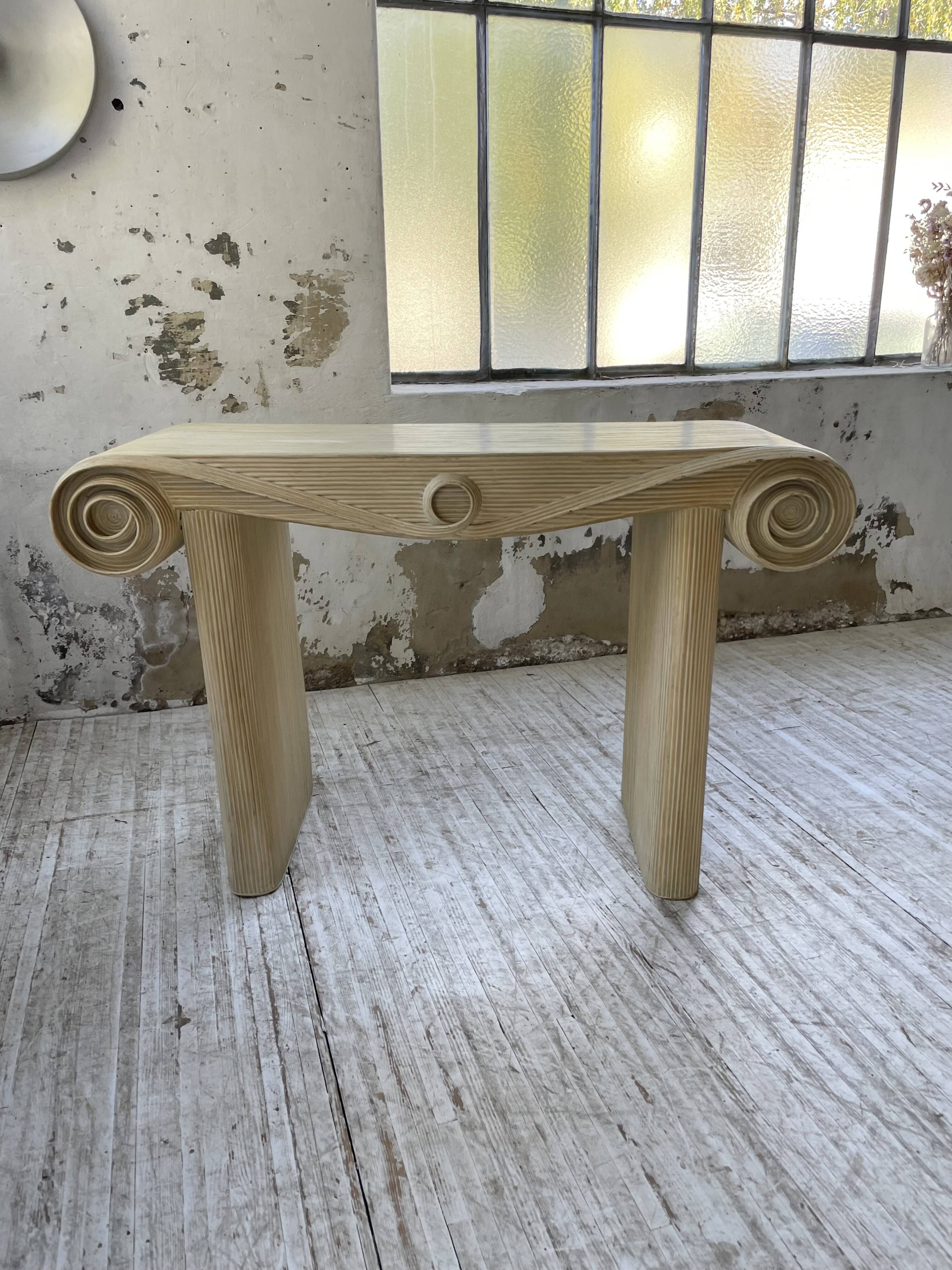 70s console in tropicalist rattan