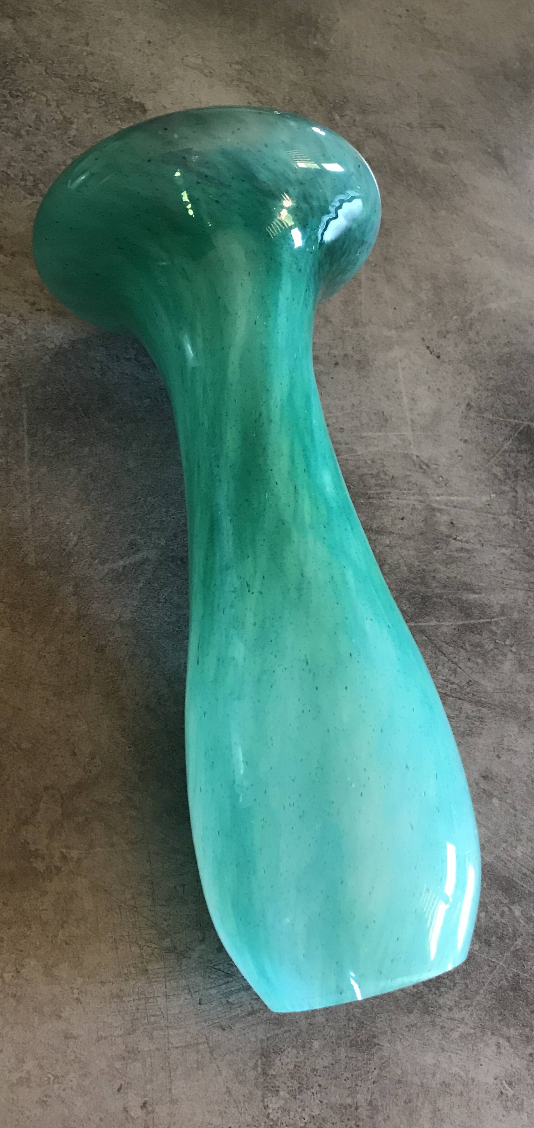 Vintage speckled green marbled glass vase, art nouveau