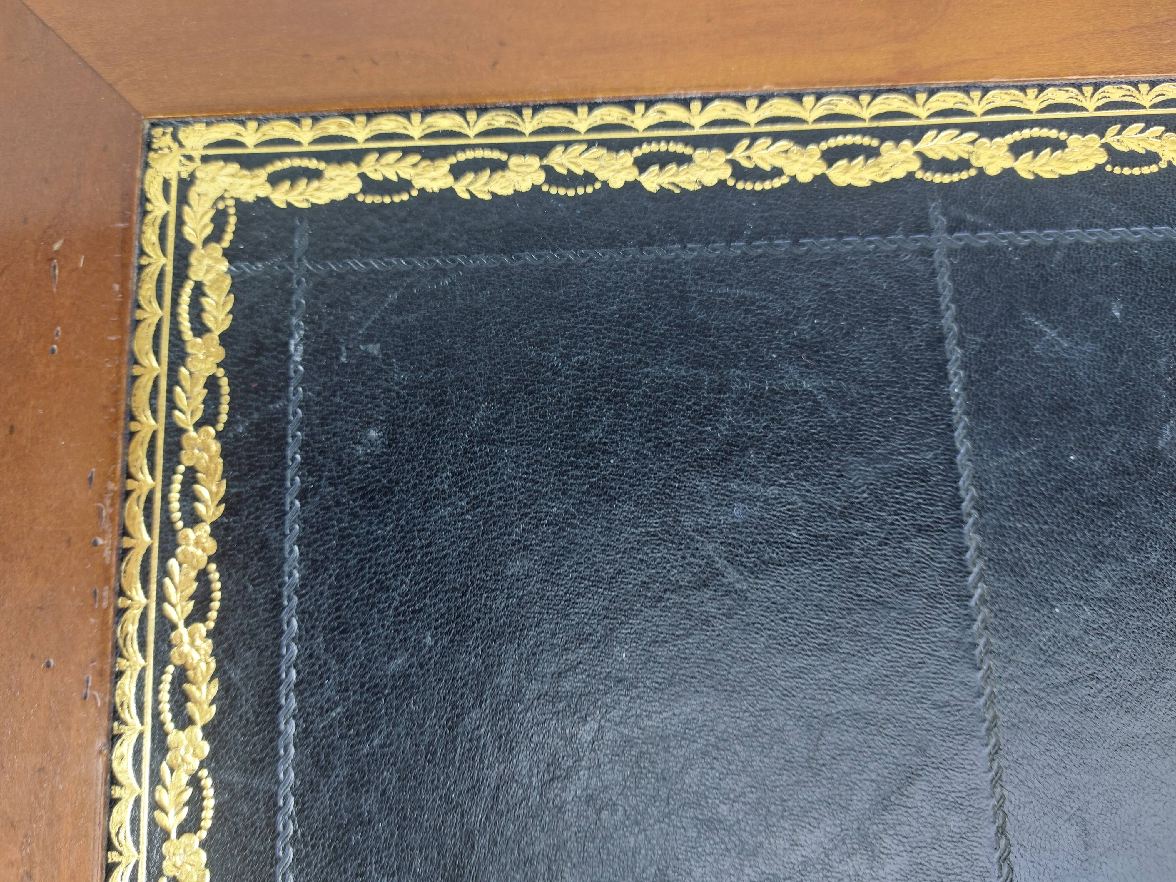 Desk, black leather top