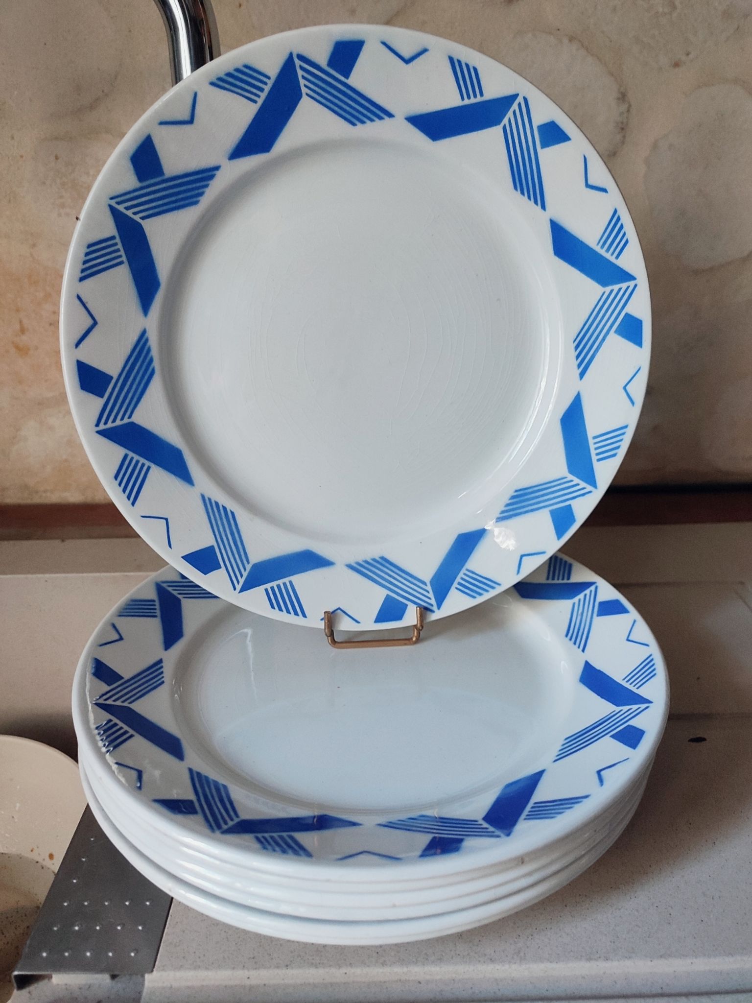 6 assiettes plates art déco en faïence