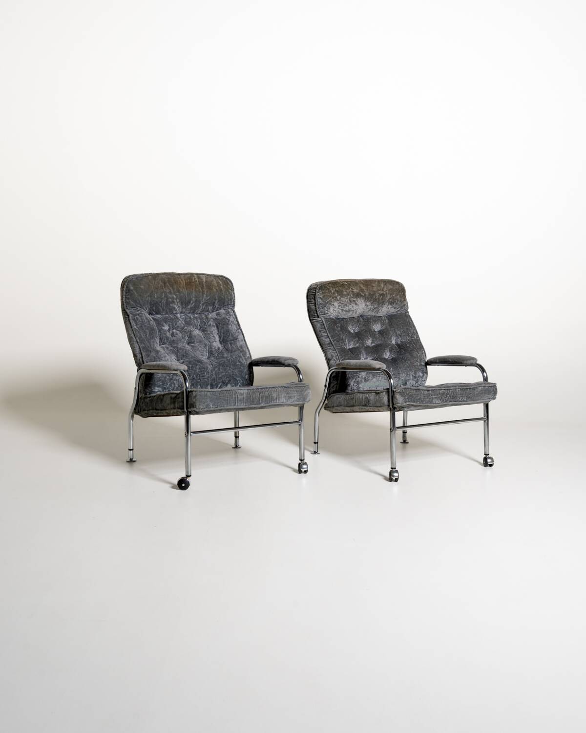 Scandinavian armchairs in velvet and steel, 1970s